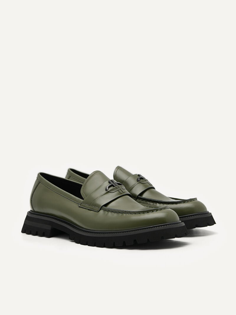 Pedro Icon Leather Men Loafers Military Green | Q9Q-2436