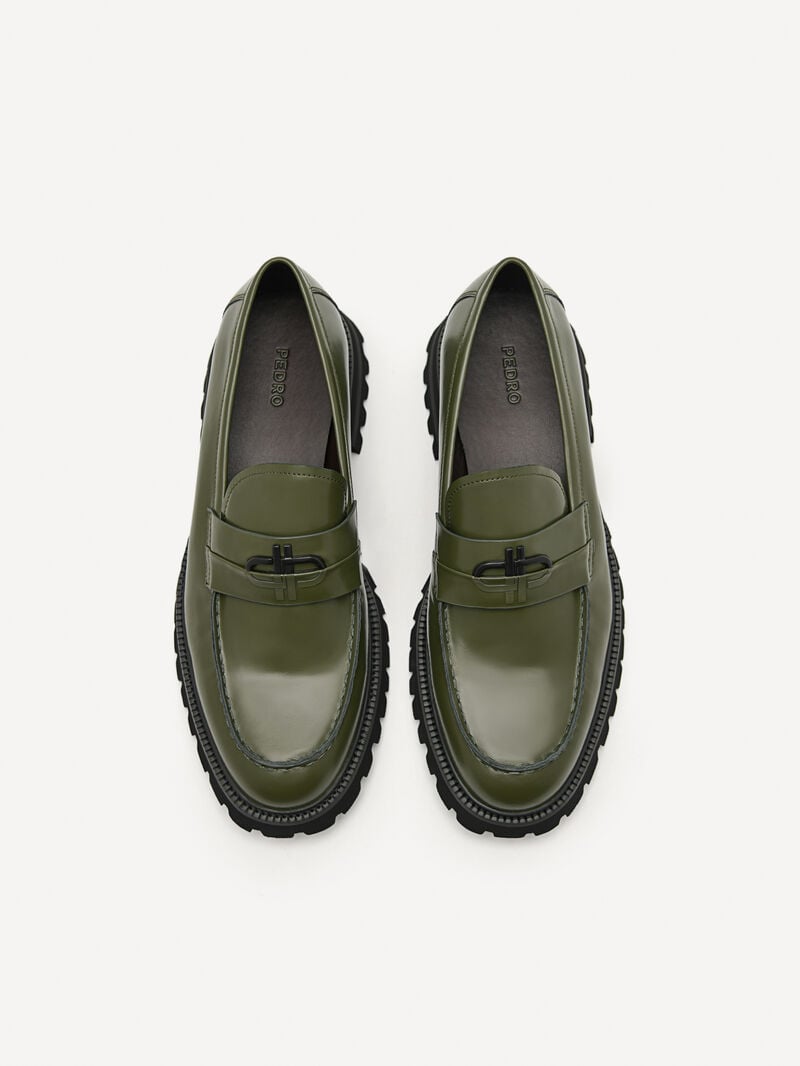 Pedro Icon Leather Men Loafers Military Green | Q9Q-2436