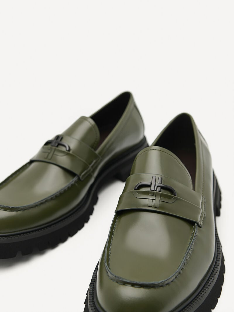 Pedro Icon Leather Men Loafers Military Green | Q9Q-2436