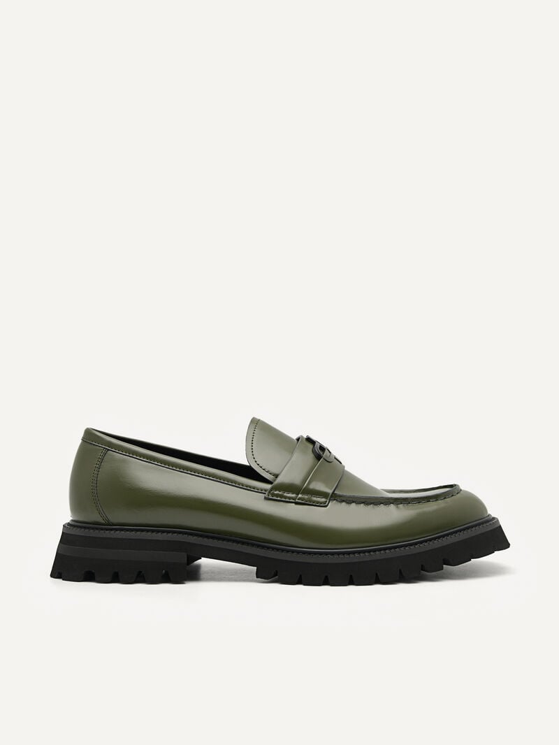 Pedro Icon Leather Men Loafers Military Green | Q9Q-2436