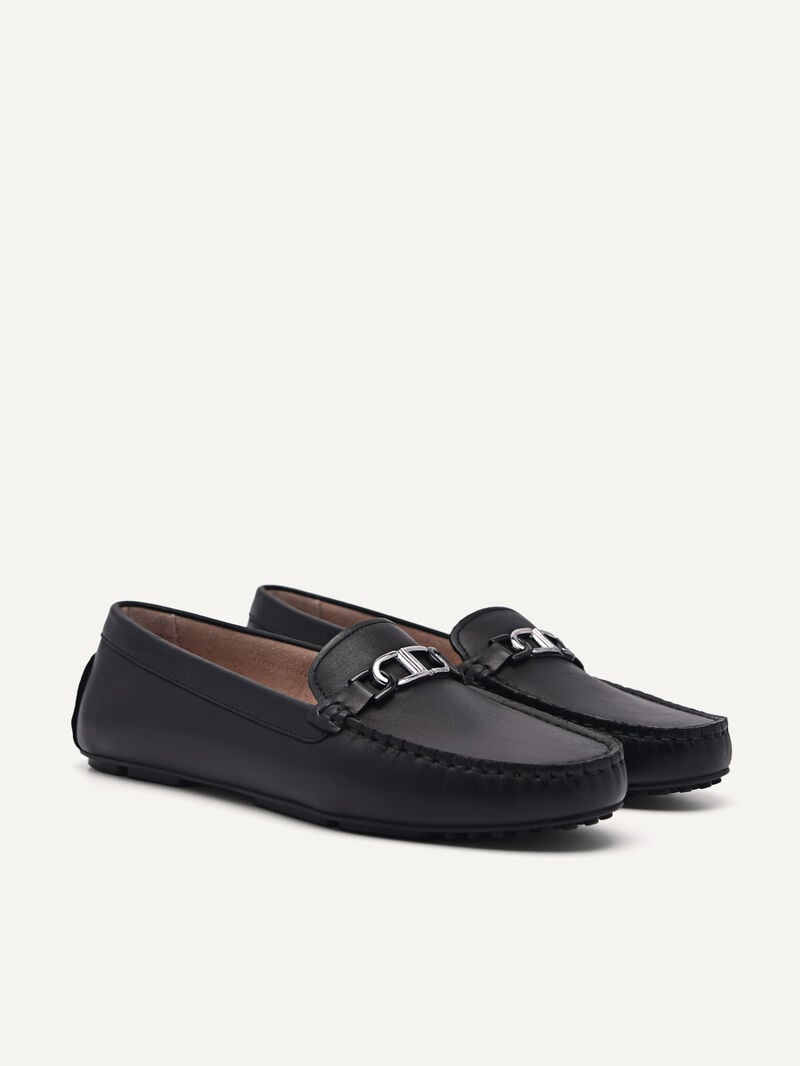Pedro Icon Leather Moccasins Women Flats Black | Q9Q-2411