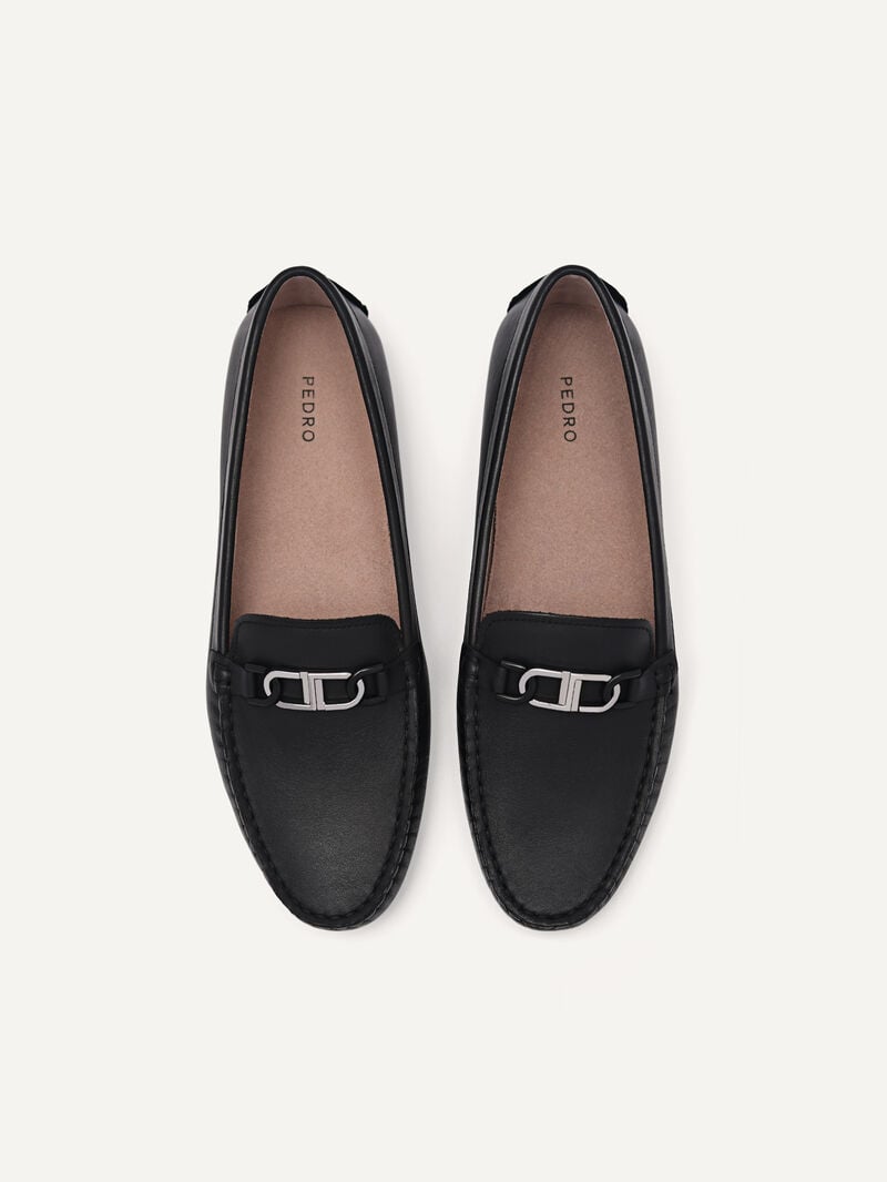 Pedro Icon Leather Moccasins Women Flats Black | Q9Q-2411