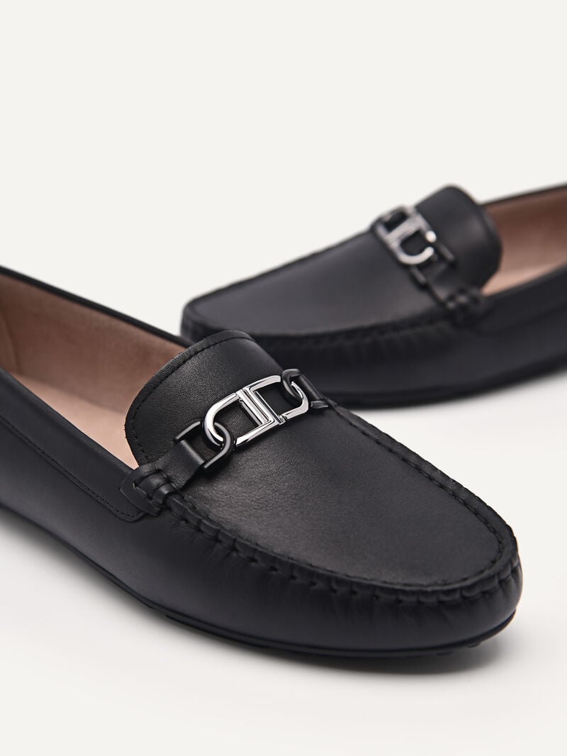 Pedro Icon Leather Moccasins Women Flats Black | Q9Q-2411
