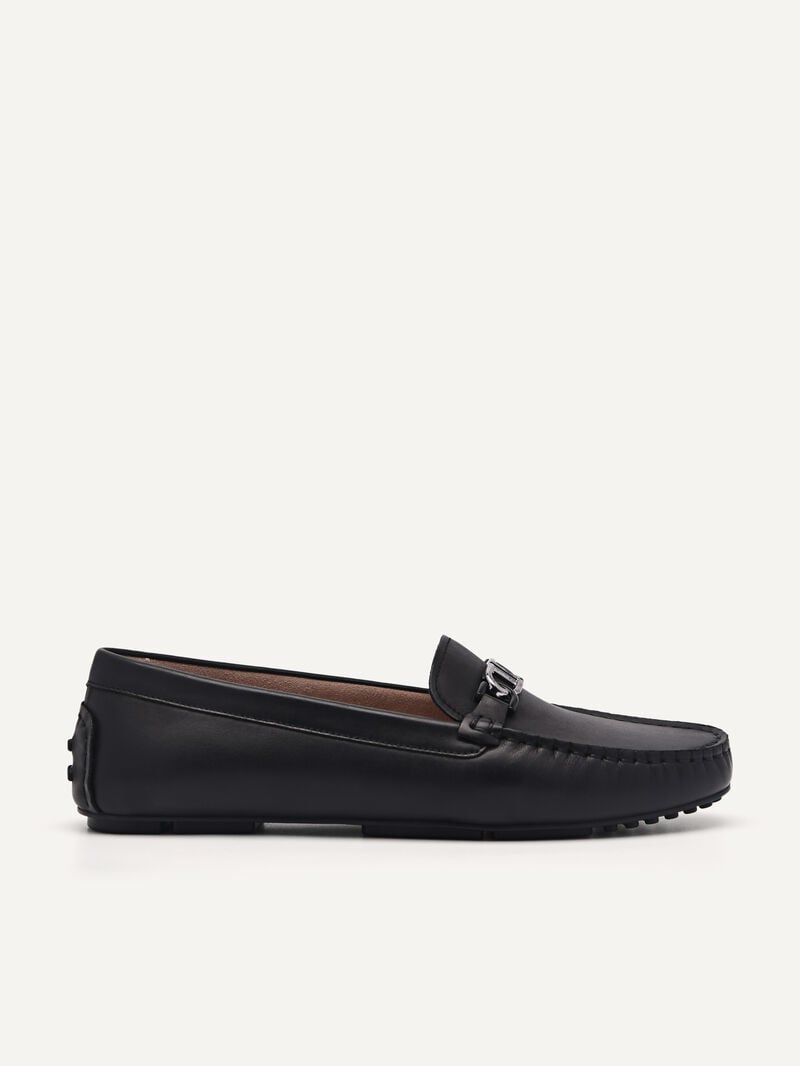 Pedro Icon Leather Moccasins Women Flats Black | Q9Q-2411