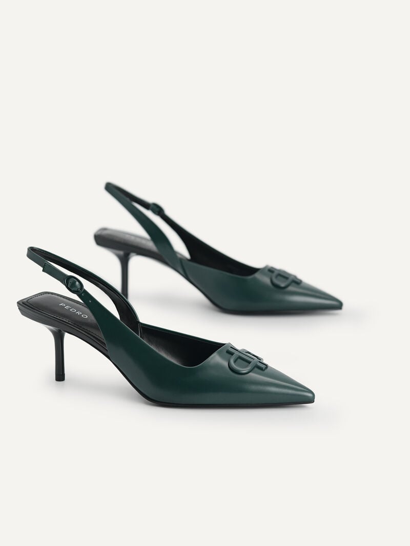 Pedro Icon Leather Pointed Slingback Women Pumps Dark Green | Q9Q-2357