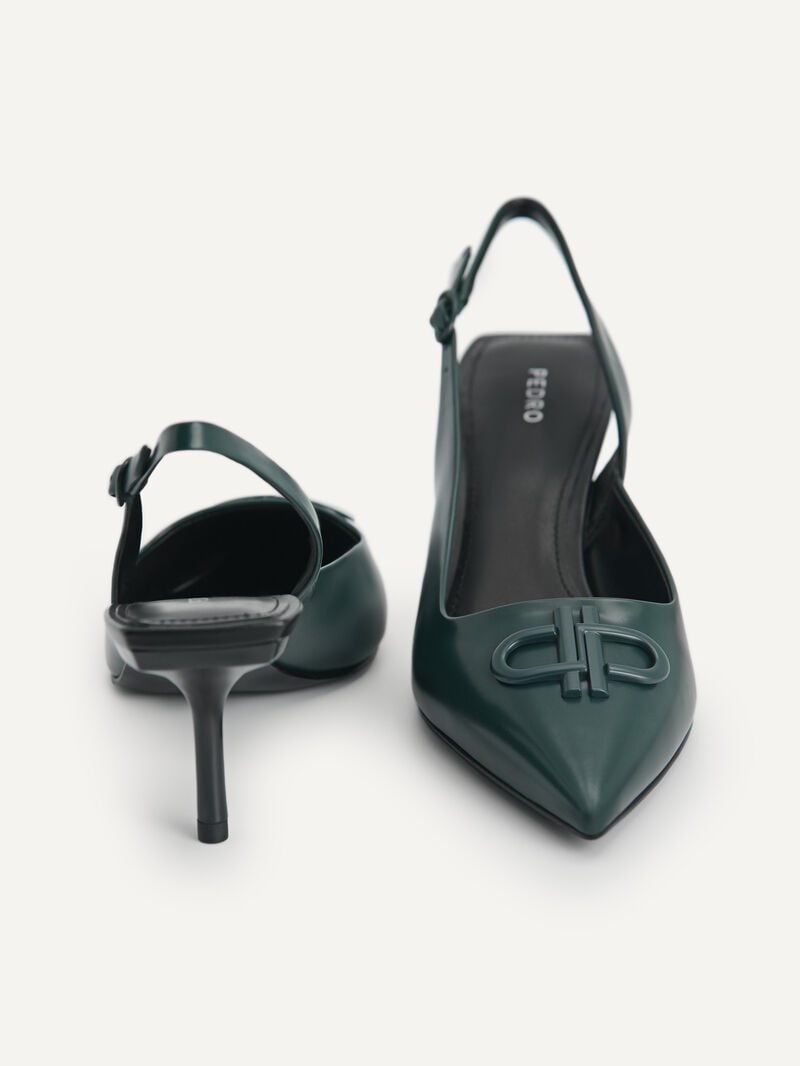 Pedro Icon Leather Pointed Slingback Women Pumps Dark Green | Q9Q-2357