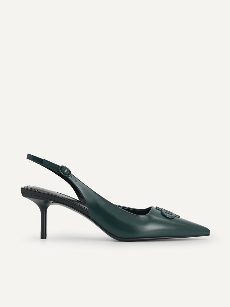 Pedro Icon Leather Pointed Slingback Women Pumps Dark Green | Q9Q-2357
