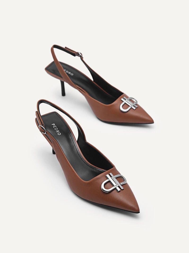 Pedro Icon Leather Pointed Slingback Women Pumps Cognac | Q9Q-2355