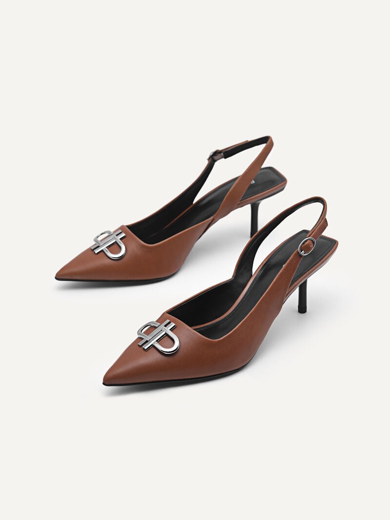 Pedro Icon Leather Pointed Slingback Women Pumps Cognac | Q9Q-2355