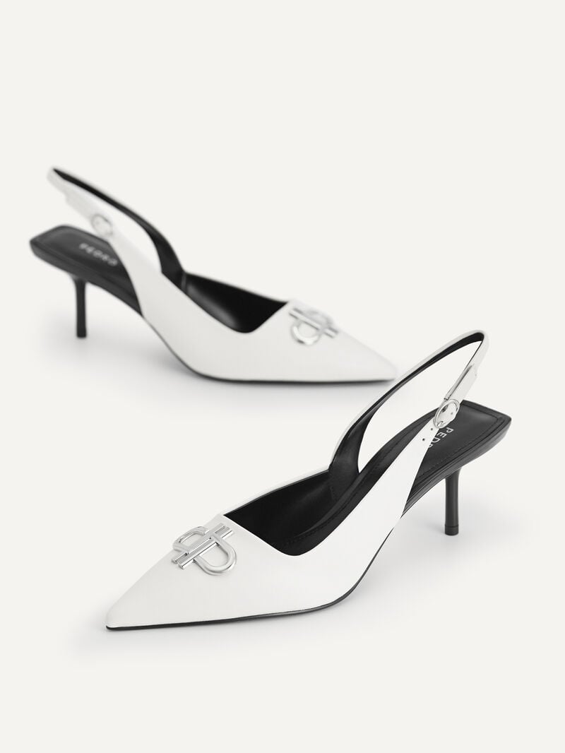 Pedro Icon Leather Pointed Slingback Women Pumps Chalk | Q9Q-2354