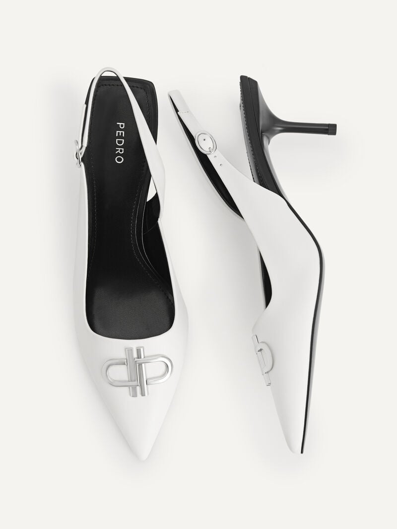 Pedro Icon Leather Pointed Slingback Women Pumps Chalk | Q9Q-2354