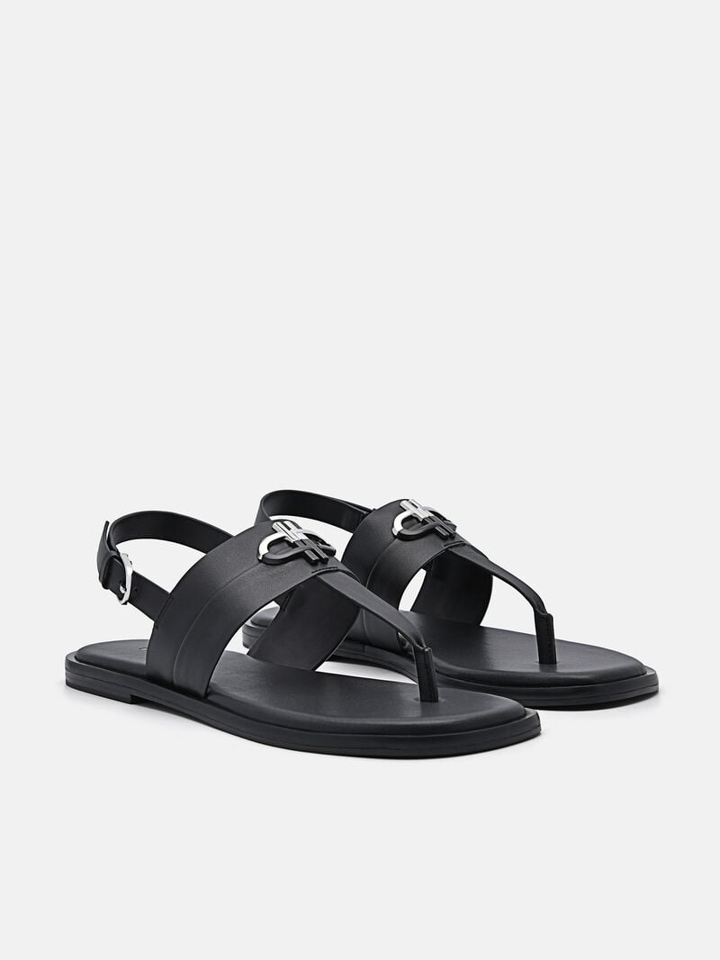 Pedro Icon Leather Sandals Women Flats Black | Q9Q-2406