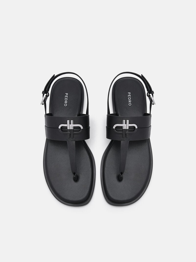 Pedro Icon Leather Sandals Women Flats Black | Q9Q-2406