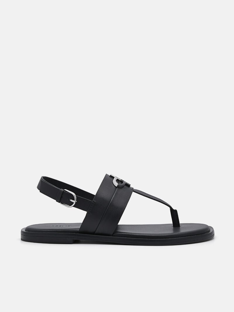Pedro Icon Leather Sandals Women Flats Black | Q9Q-2406