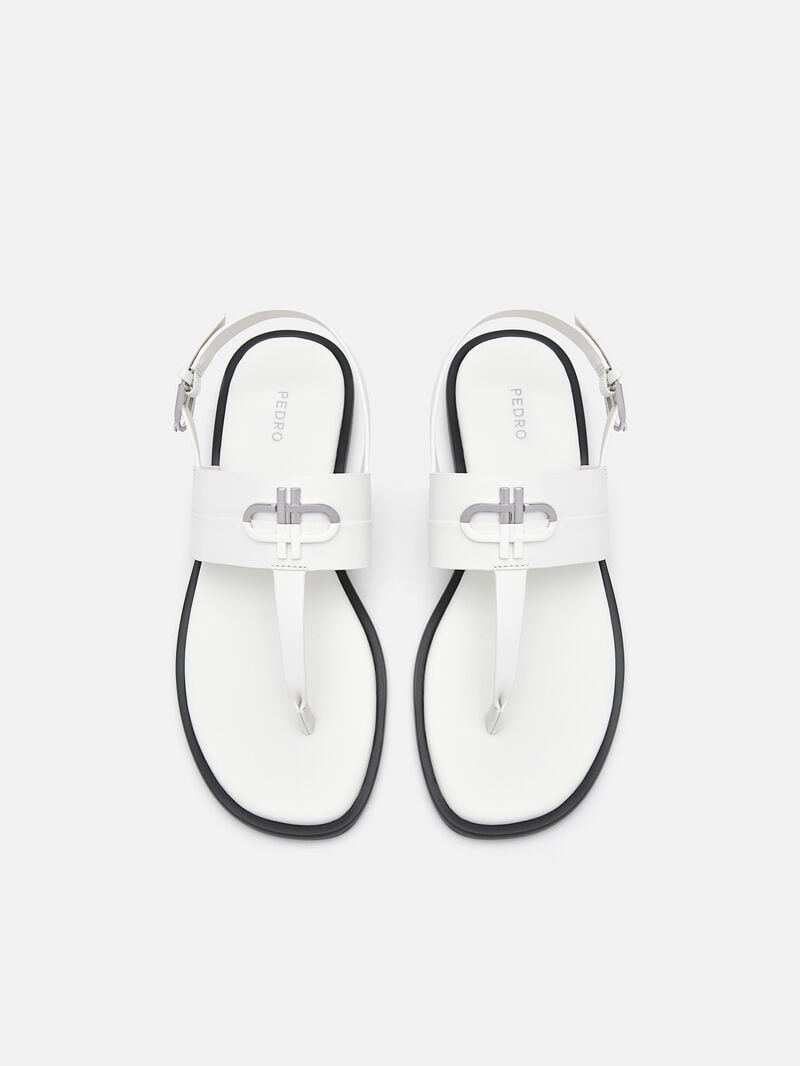 Pedro Icon Leather Sandals Women Flats Chalk | Q9Q-2407