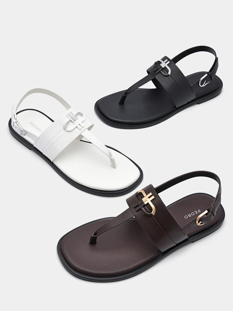 Pedro Icon Leather Sandals Women Flats Chalk | Q9Q-2407