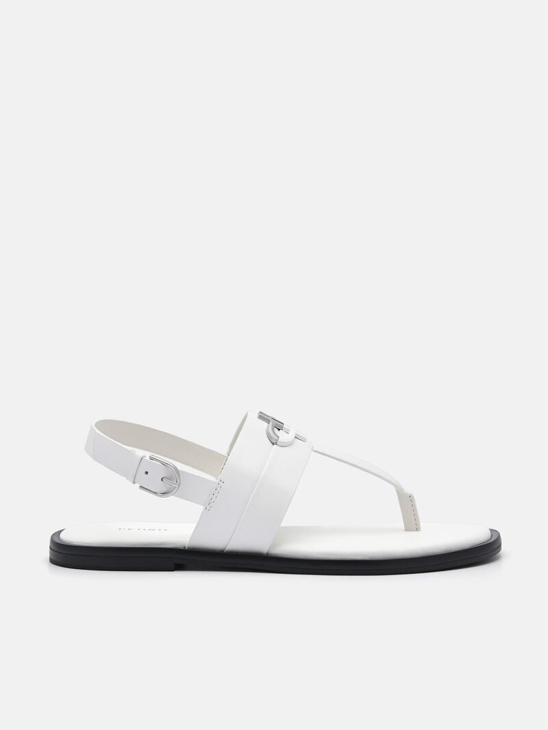 Pedro Icon Leather Sandals Women Flats Chalk | Q9Q-2407