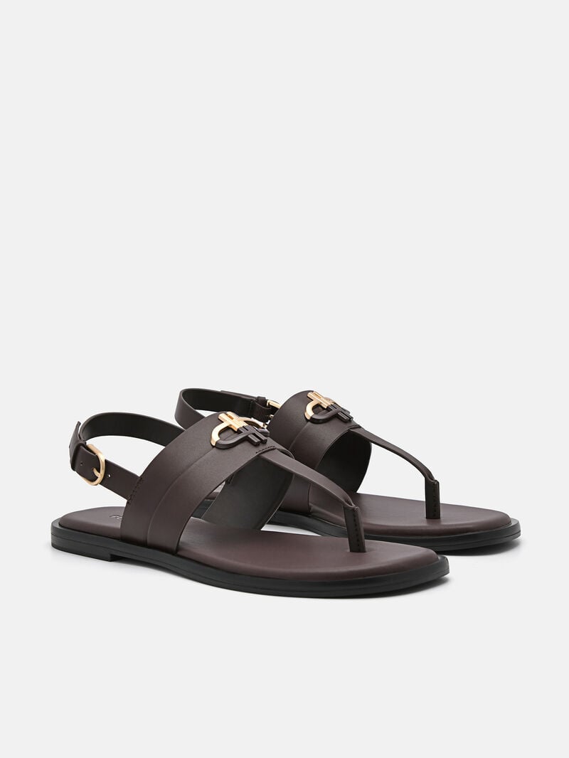 Pedro Icon Leather Sandals Women Flats Dark Brown | Q9Q-2408