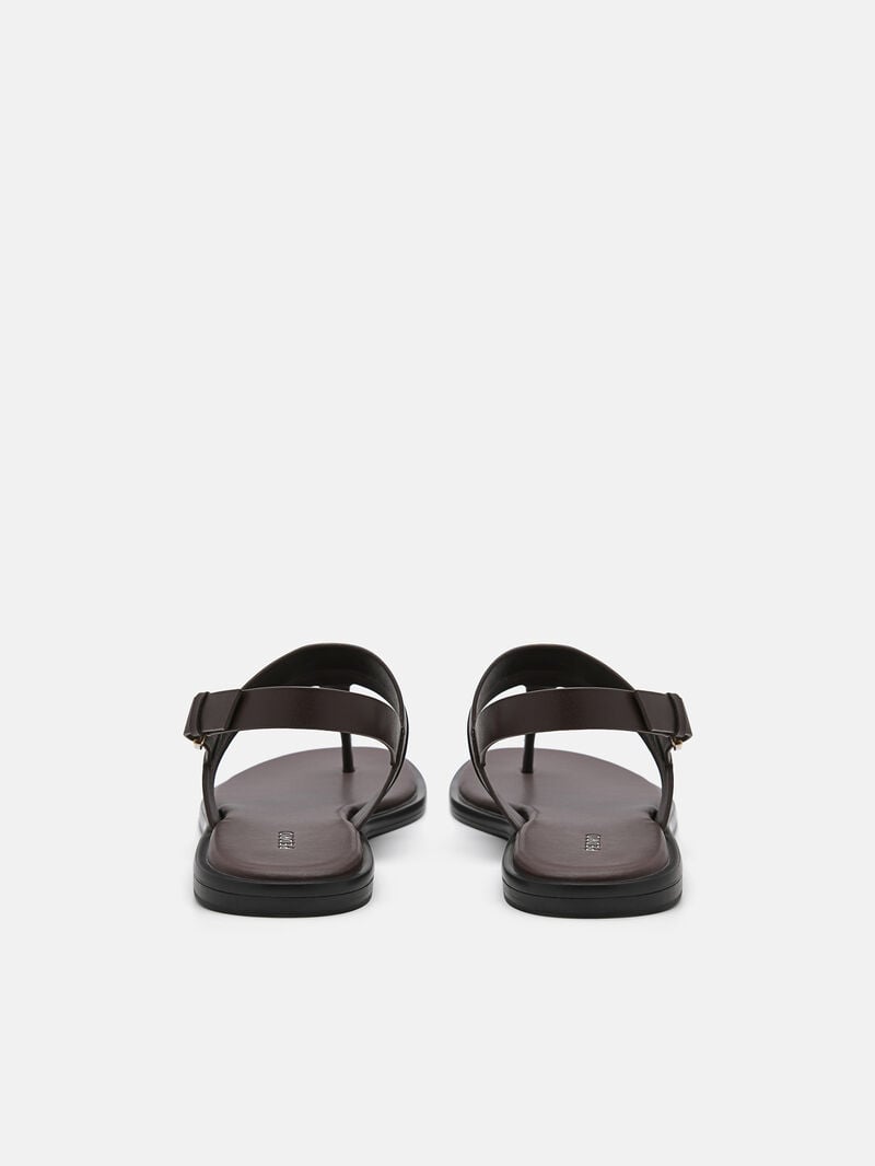 Pedro Icon Leather Sandals Women Flats Dark Brown | Q9Q-2408