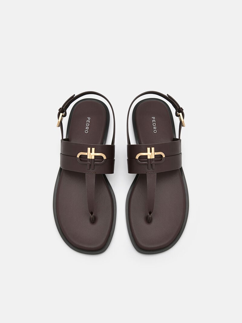 Pedro Icon Leather Sandals Women Flats Dark Brown | Q9Q-2408