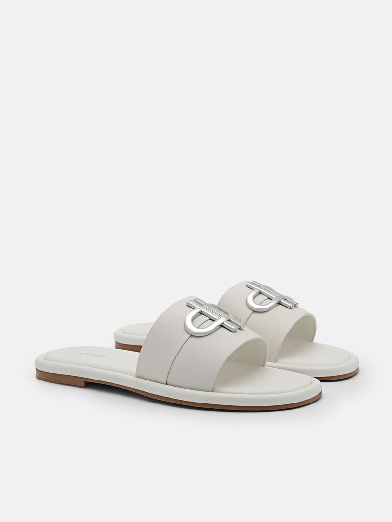 Pedro Icon Leather Slide Sandals Women Flats Chalk | Q9Q-2405