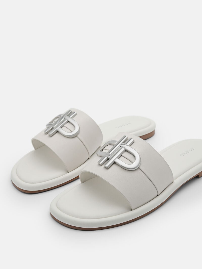 Pedro Icon Leather Slide Sandals Women Flats Chalk | Q9Q-2405