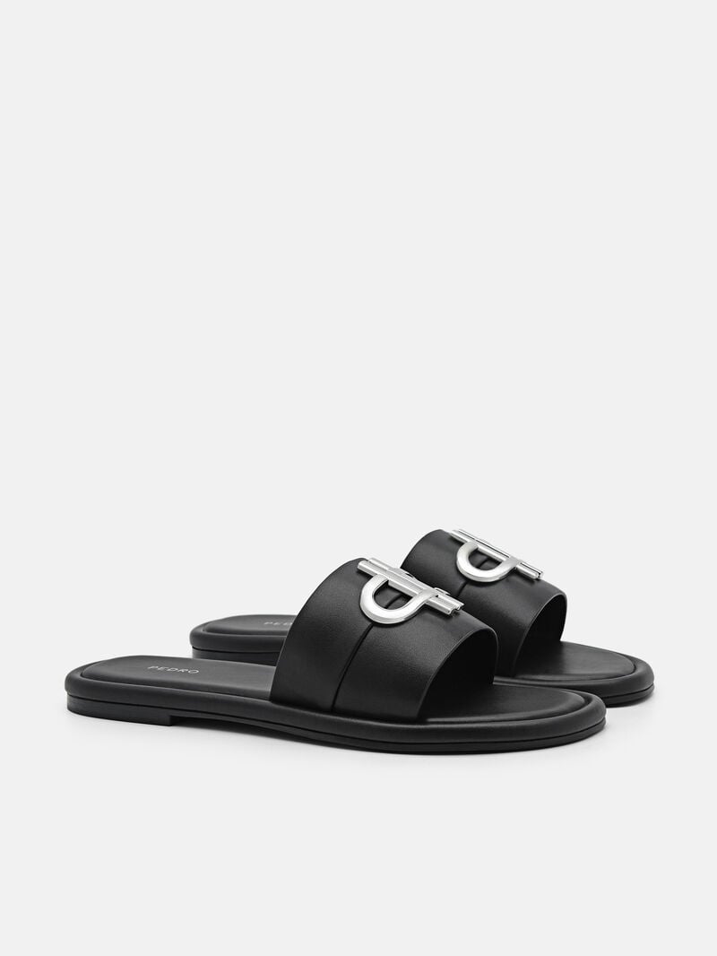 Pedro Icon Leather Slide Sandals Women Flats Black | Q9Q-2404