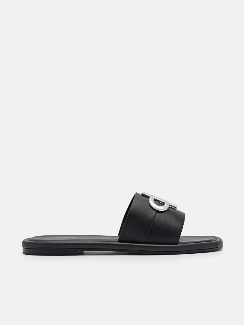 Pedro Icon Leather Slide Sandals Women Flats Black | Q9Q-2404
