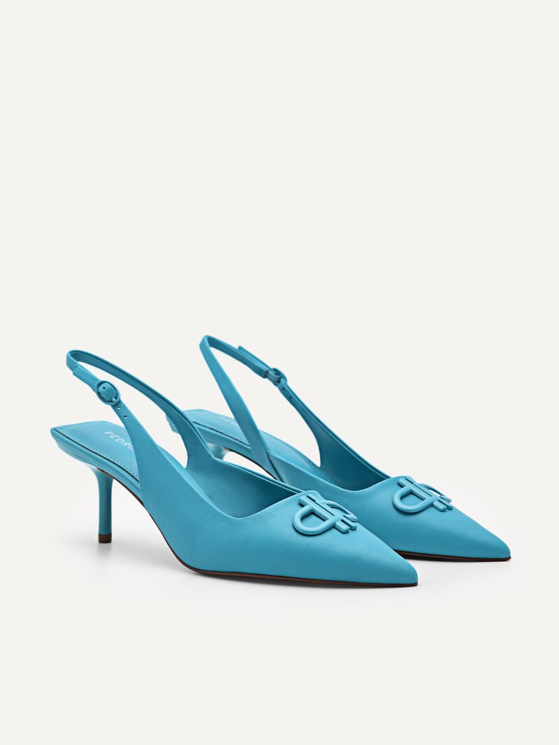 Pedro Icon Leather Slingback Women Pumps Cyan | Q9Q-2351