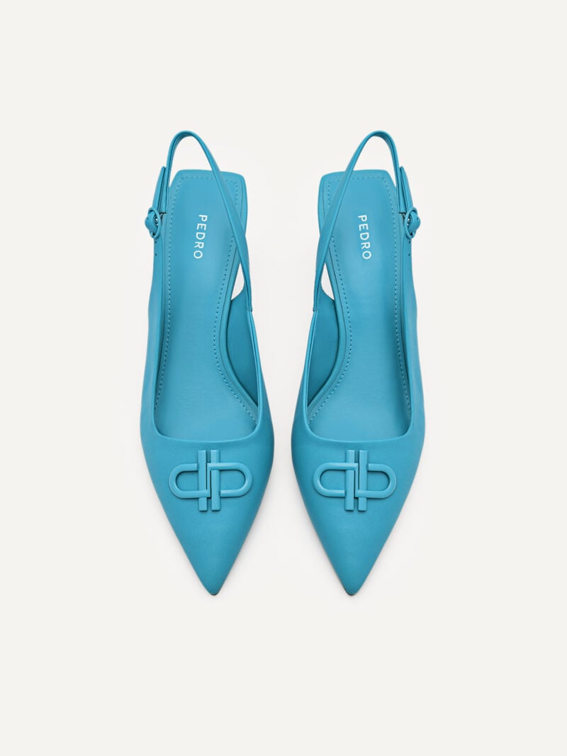 Pedro Icon Leather Slingback Women Pumps Cyan | Q9Q-2351