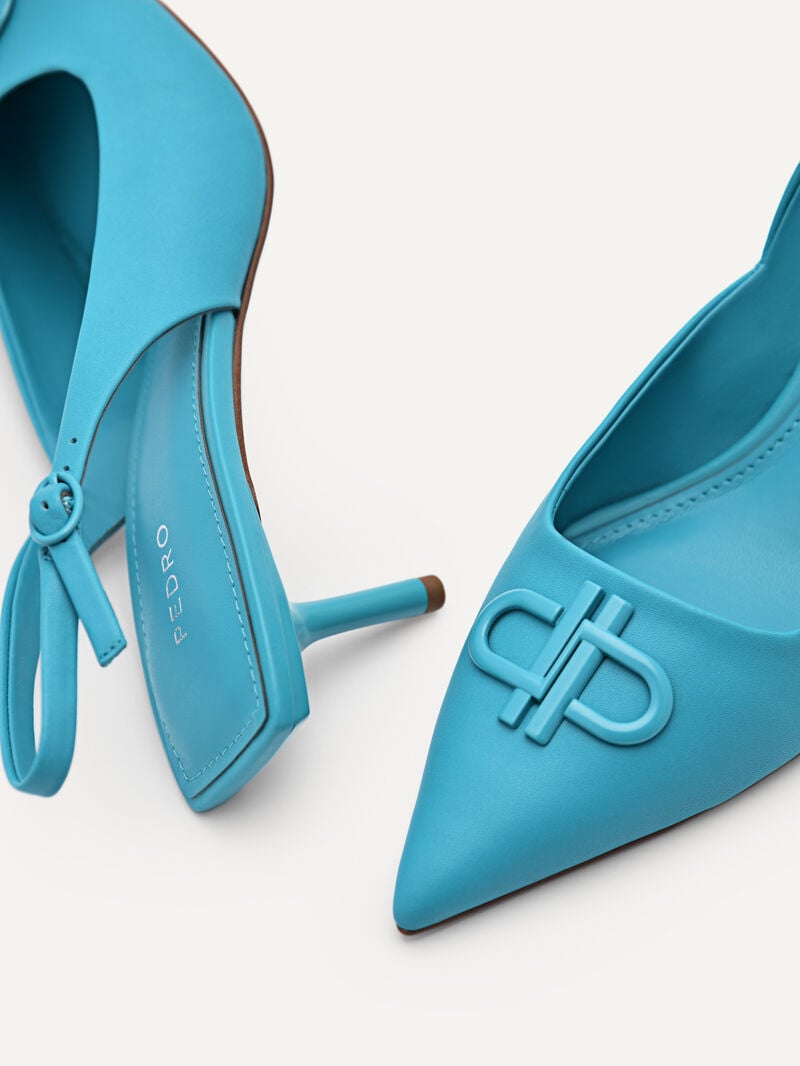 Pedro Icon Leather Slingback Women Pumps Cyan | Q9Q-2351