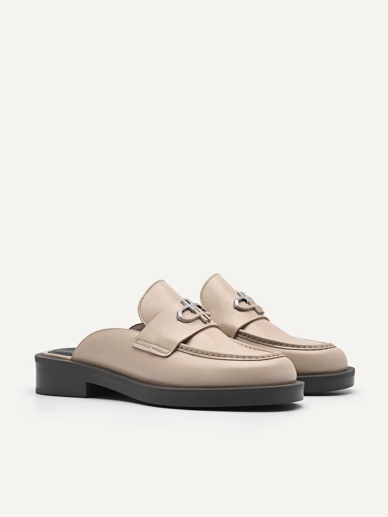Pedro Icon Leather Women Mules Taupe | Q9Q-2365