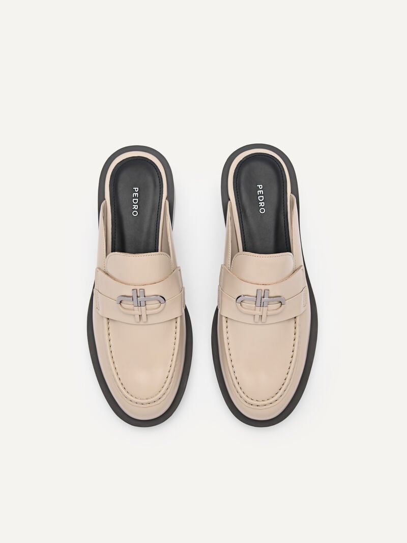 Pedro Icon Leather Women Mules Taupe | Q9Q-2365