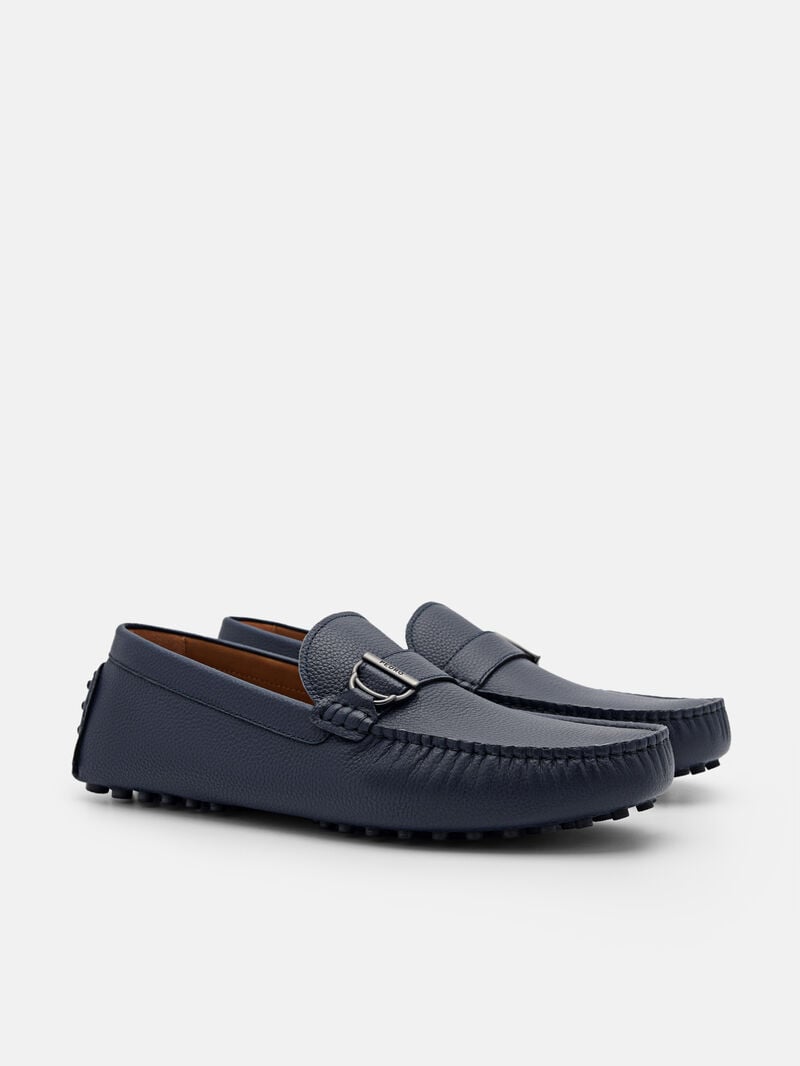 Pedro Jackson Leather Men Moccasins Navy | Q9Q-1798