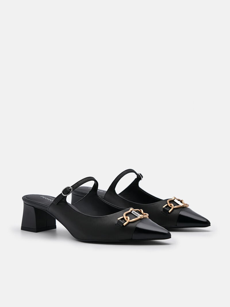 Pedro Jean Leather Women Mules Black | Q9Q-1452