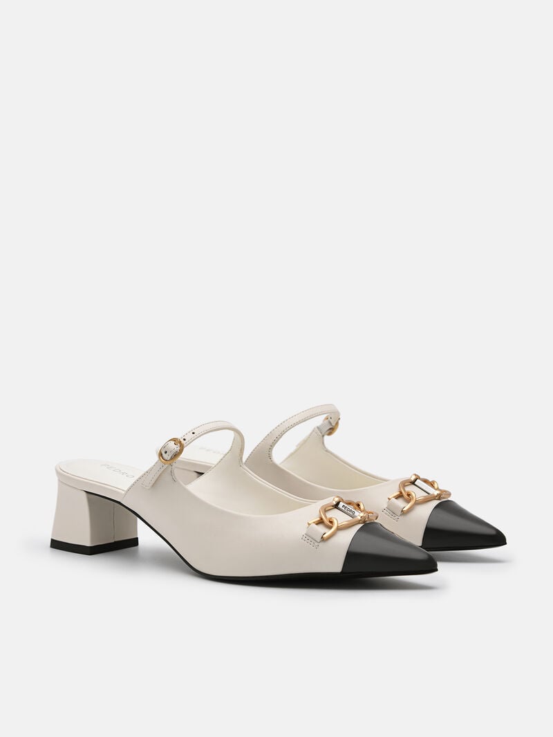 Pedro Jean Leather Women Mules Chalk | Q9Q-1454