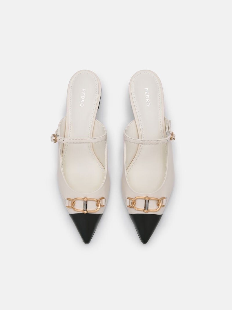 Pedro Jean Leather Women Mules Chalk | Q9Q-1454