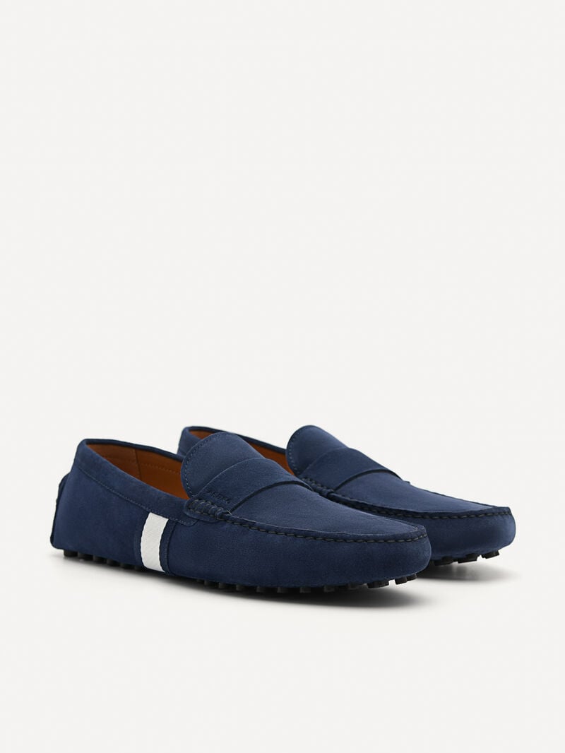 Pedro Leather Band Men Moccasins Navy | Q9Q-1763