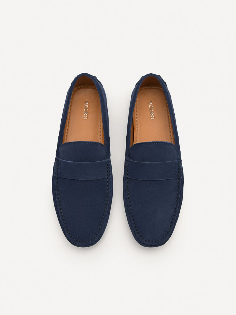 Pedro Leather Band Men Moccasins Navy | Q9Q-1763