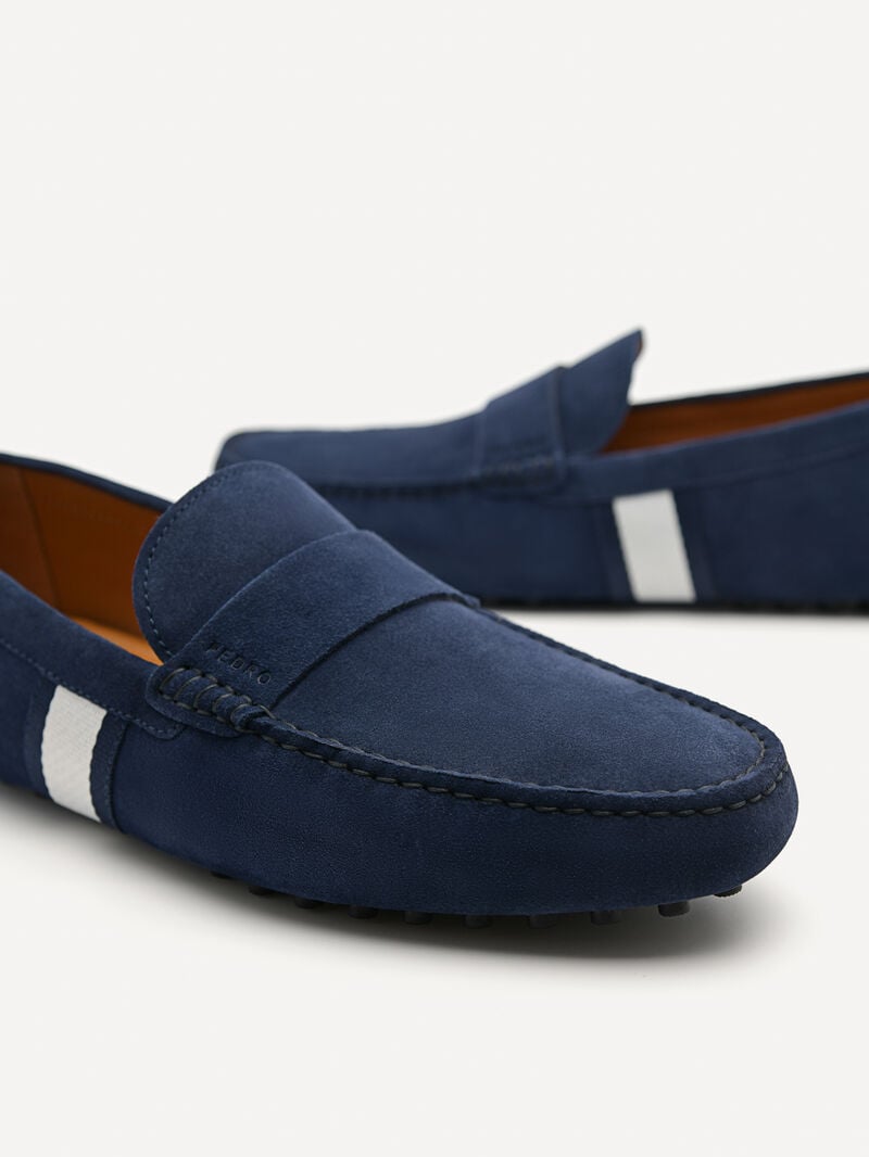 Pedro Leather Band Men Moccasins Navy | Q9Q-1763