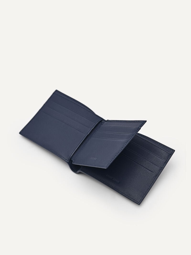 Pedro Leather Bi-Fold Flip Men Wallets Navy | Q9Q-2729