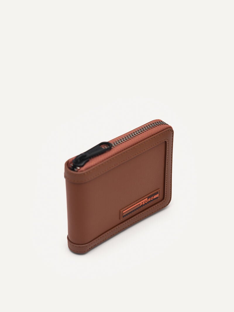 Pedro Leather Bi-Fold Zip-Around with Coin Pouch Men Wallets Cognac | Q9Q-2707