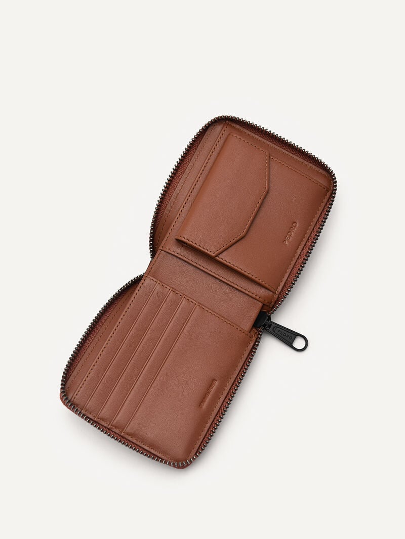 Pedro Leather Bi-Fold Zip-Around with Coin Pouch Men Wallets Cognac | Q9Q-2707