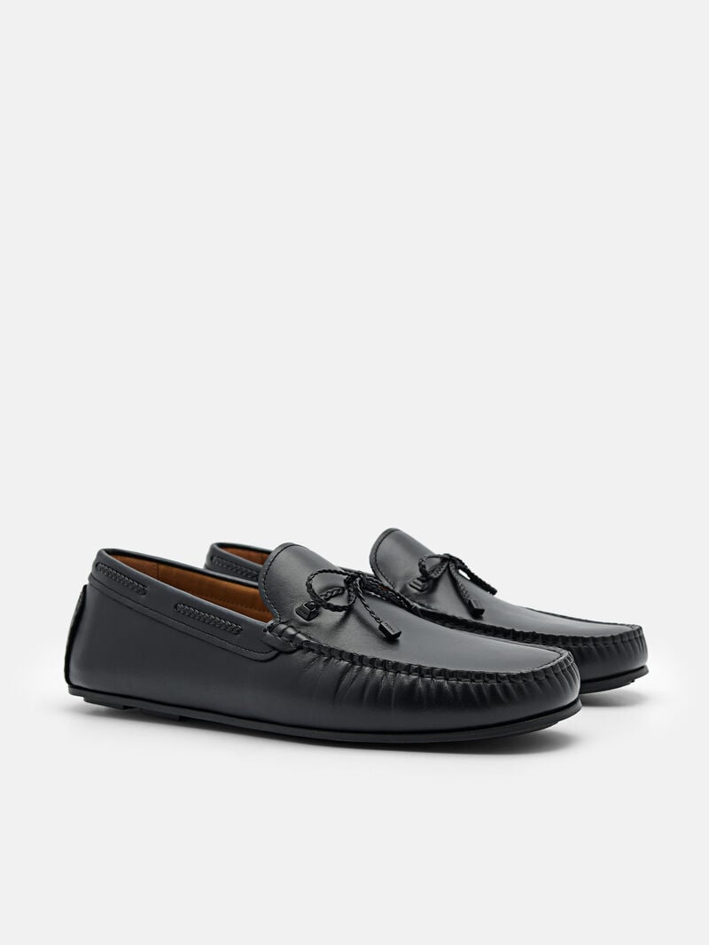 Pedro Leather Bow Men Moccasins Black | Q9Q-1756