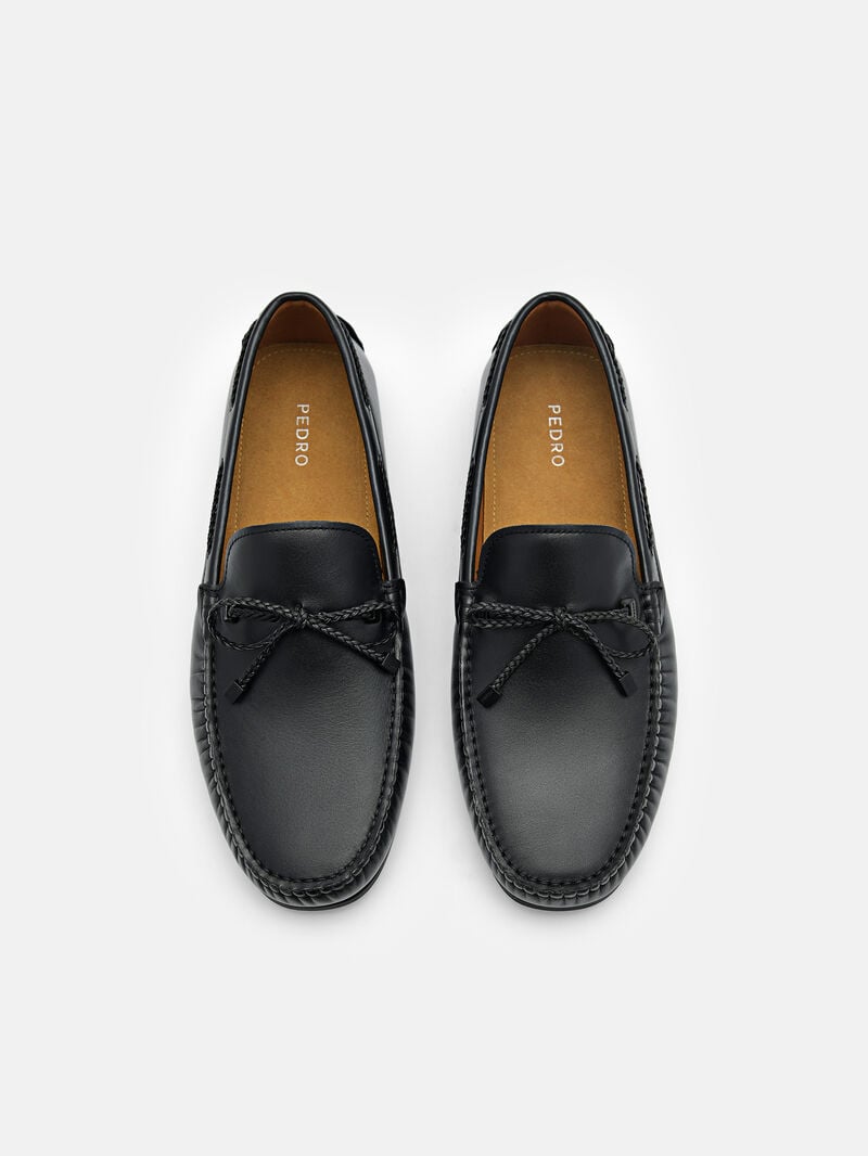 Pedro Leather Bow Men Moccasins Black | Q9Q-1756