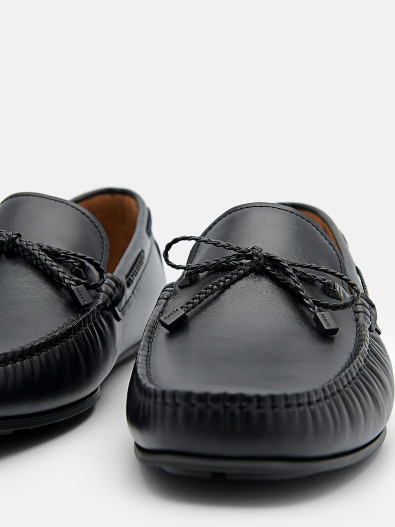 Pedro Leather Bow Men Moccasins Black | Q9Q-1756