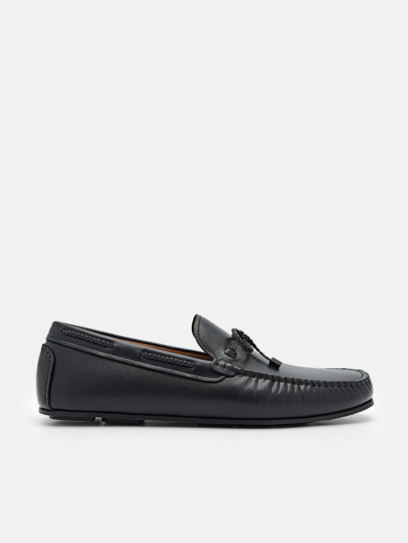 Pedro Leather Bow Men Moccasins Black | Q9Q-1756