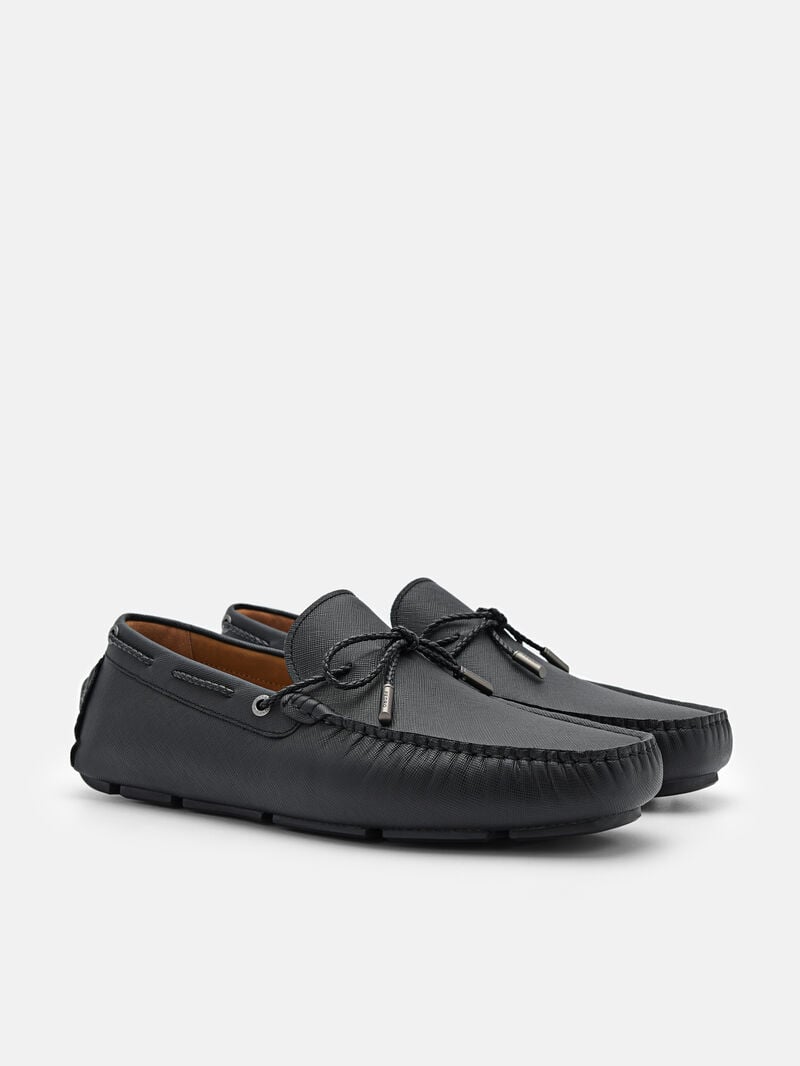 Pedro Leather Bow Men Moccasins Black | Q9Q-1754