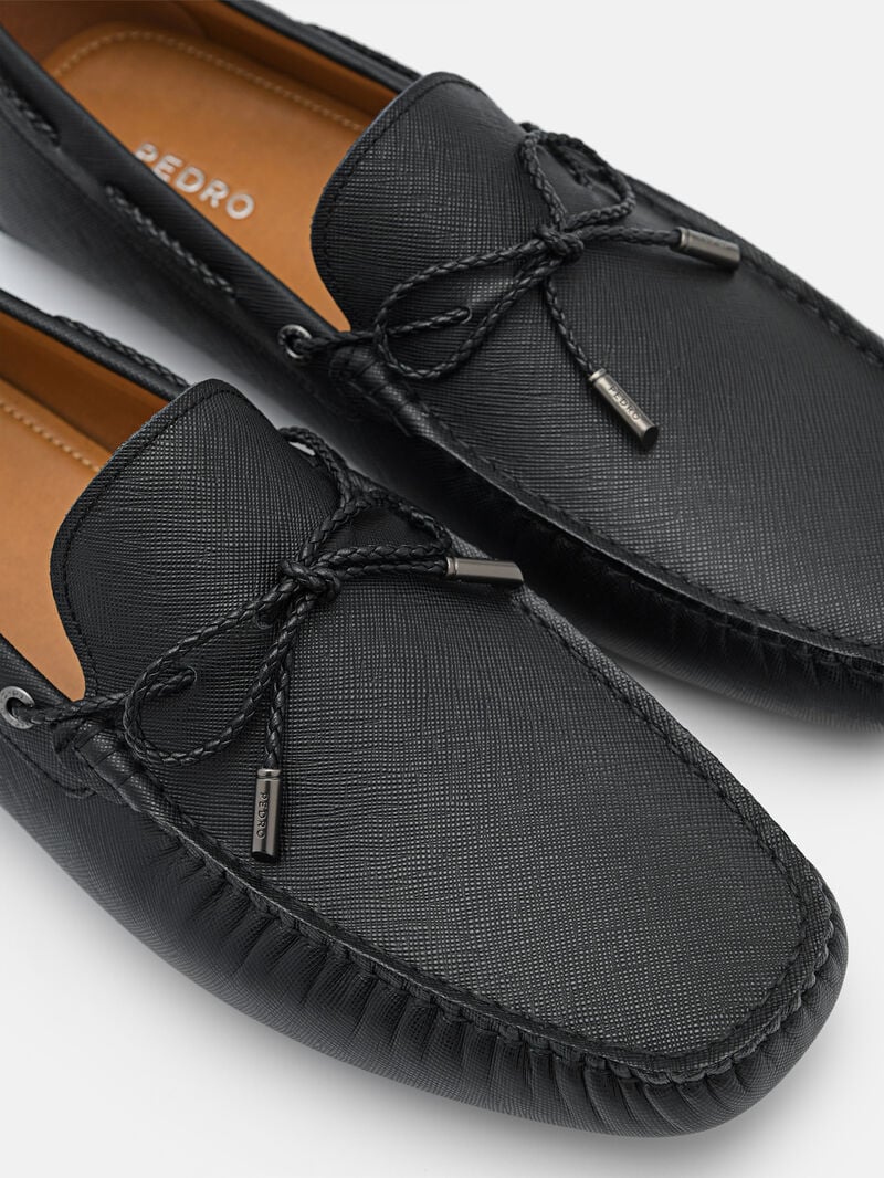 Pedro Leather Bow Men Moccasins Black | Q9Q-1754