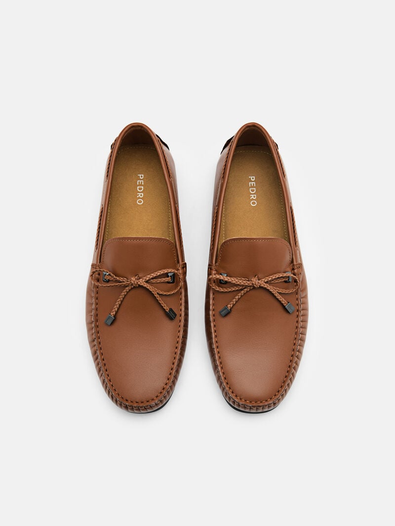 Pedro Leather Bow Men Moccasins Cognac | Q9Q-1757